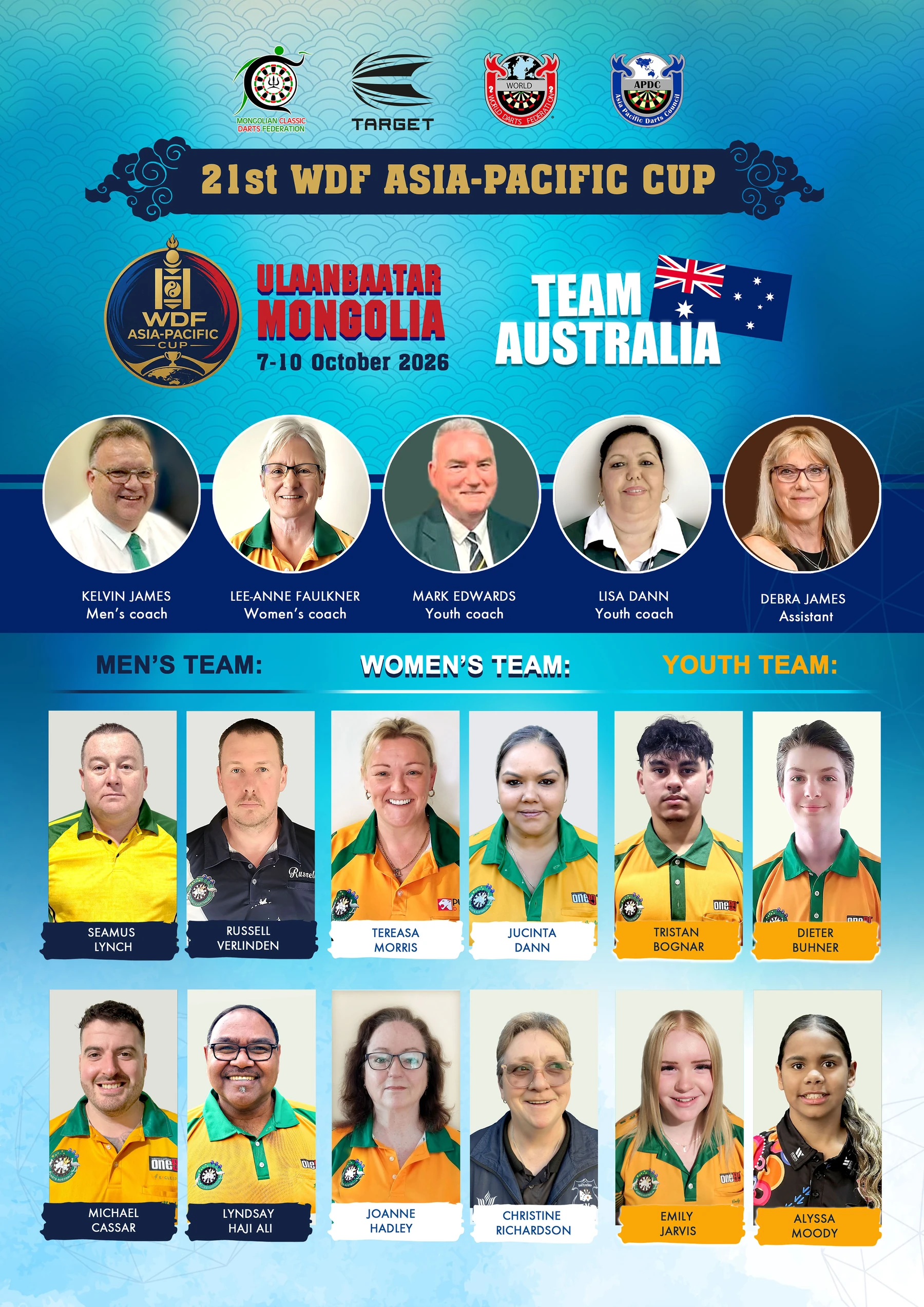 Official Australia delegation poster with team members and coaches