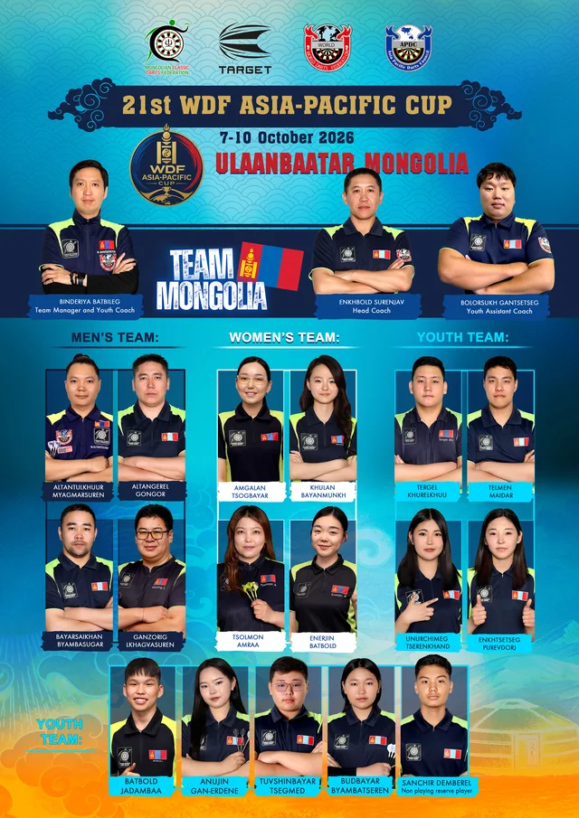 Mongolia delegation poster for the 2026 WDF Asia-Pacific Cup